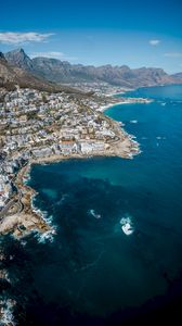 Preview wallpaper ocean, city, coast, aerial view, rocks, south africa