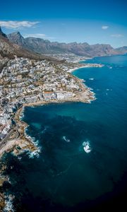 Preview wallpaper ocean, city, coast, aerial view, rocks, south africa