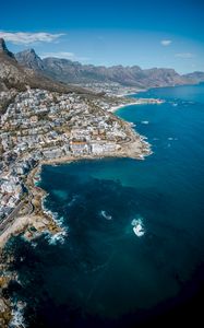 Preview wallpaper ocean, city, coast, aerial view, rocks, south africa