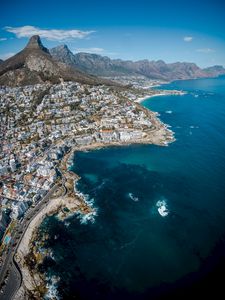 Preview wallpaper ocean, city, coast, aerial view, rocks, south africa