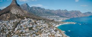 Preview wallpaper ocean, city, coast, aerial view, rocks, south africa