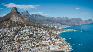 Preview wallpaper ocean, city, coast, aerial view, rocks, south africa