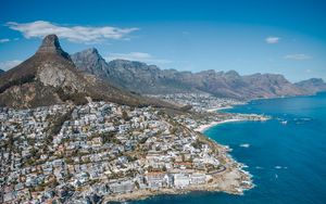 Preview wallpaper ocean, city, coast, aerial view, rocks, south africa