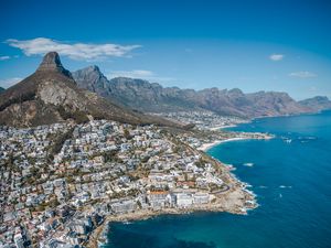 Preview wallpaper ocean, city, coast, aerial view, rocks, south africa