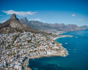 Preview wallpaper ocean, city, coast, aerial view, rocks, south africa