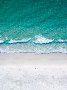 Preview wallpaper ocean, coast, aerial view, sand, beach, surf, foam