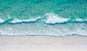 Preview wallpaper ocean, coast, aerial view, sand, beach, surf, foam