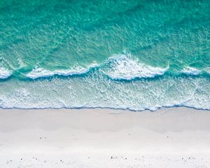 Preview wallpaper ocean, coast, aerial view, sand, beach, surf, foam