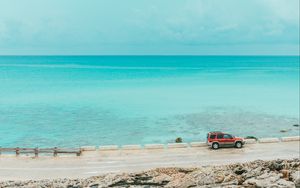 Preview wallpaper ocean, coast, machine, water, horizon