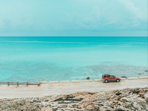 Preview wallpaper ocean, coast, machine, water, horizon