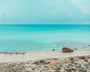 Preview wallpaper ocean, coast, machine, water, horizon