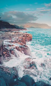 Preview wallpaper ocean, coast, rocks, waves, landscape, nature