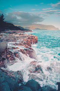 Preview wallpaper ocean, coast, rocks, waves, landscape, nature