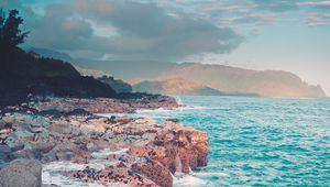 Preview wallpaper ocean, coast, rocks, waves, landscape, nature