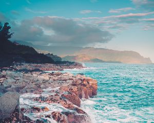 Preview wallpaper ocean, coast, rocks, waves, landscape, nature