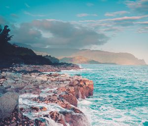 Preview wallpaper ocean, coast, rocks, waves, landscape, nature