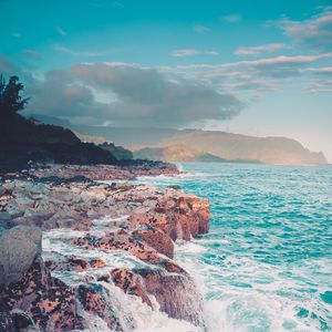 Preview wallpaper ocean, coast, rocks, waves, landscape, nature