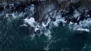 Preview wallpaper ocean, coast, rocks, waves, aerial view