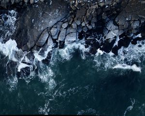 Preview wallpaper ocean, coast, rocks, waves, aerial view