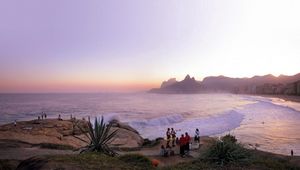 Preview wallpaper ocean, coast, tourists, plants, waves, rio