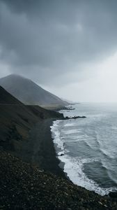 Preview wallpaper ocean, fog, sea, rocks, stones, pebbles