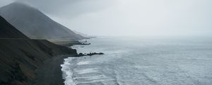 Preview wallpaper ocean, fog, sea, rocks, stones, pebbles