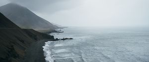 Preview wallpaper ocean, fog, sea, rocks, stones, pebbles