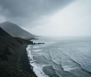 Preview wallpaper ocean, fog, sea, rocks, stones, pebbles