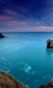 Preview wallpaper ocean, gulf, coast, blue water, lilac, evening