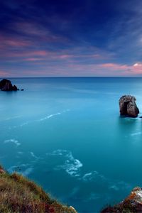 Preview wallpaper ocean, gulf, coast, blue water, lilac, evening