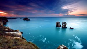 Preview wallpaper ocean, gulf, coast, blue water, lilac, evening