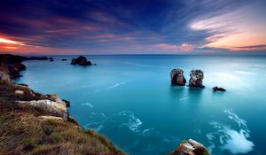 Preview wallpaper ocean, gulf, coast, blue water, lilac, evening