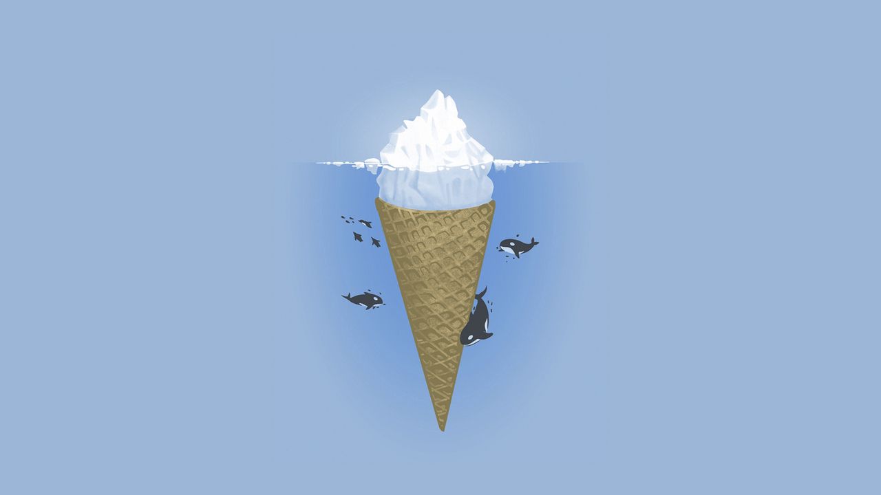 Wallpaper ocean, iceberg, minimalism, killer whales, ice cream, sea