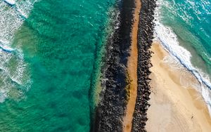 Preview wallpaper ocean, island, aerial view, pebbles, surf