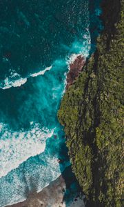 Preview wallpaper ocean, island, aerial view, surf, shore, greens