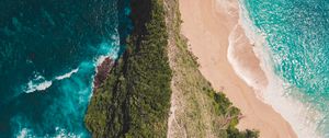 Preview wallpaper ocean, island, aerial view, surf, shore, greens