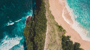 Preview wallpaper ocean, island, aerial view, surf, shore, greens
