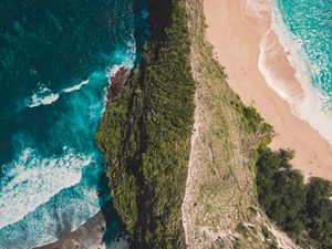 Preview wallpaper ocean, island, aerial view, surf, shore, greens