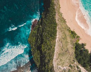 Preview wallpaper ocean, island, aerial view, surf, shore, greens