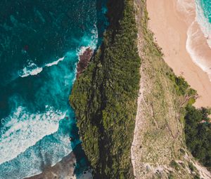 Preview wallpaper ocean, island, aerial view, surf, shore, greens