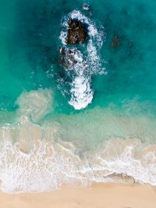 Preview wallpaper ocean, island, aerial view, sand, beach, surf, foam