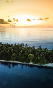 Preview wallpaper ocean, island, sunset, aerial view, summer, tropics