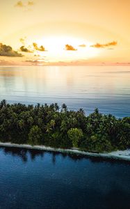 Preview wallpaper ocean, island, sunset, aerial view, summer, tropics