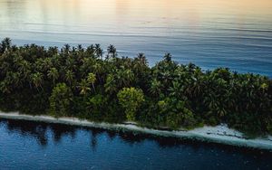 Preview wallpaper ocean, island, sunset, aerial view, summer, tropics