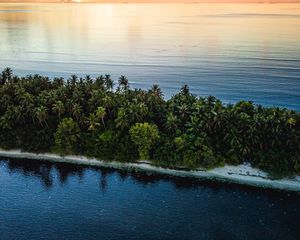 Preview wallpaper ocean, island, sunset, aerial view, summer, tropics