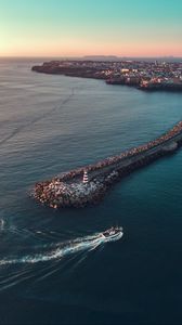 Preview wallpaper ocean, pier, aerial view, yacht, city