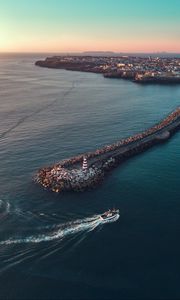 Preview wallpaper ocean, pier, aerial view, yacht, city