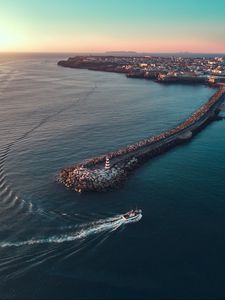 Preview wallpaper ocean, pier, aerial view, yacht, city