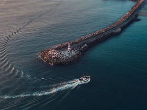 Preview wallpaper ocean, pier, aerial view, yacht, city