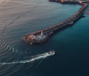 Preview wallpaper ocean, pier, aerial view, yacht, city